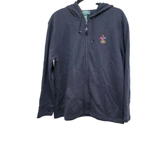 Ralph Lauren Women Navy Full-Zip Hoodie Nautical Embroidered Detail Size S - Picture 1 of 8